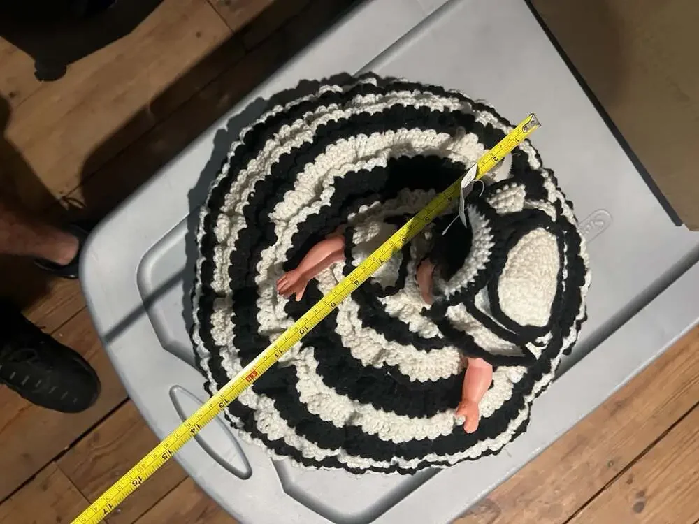Vintage Hand-Crochet Doll Toilet Paper Holder Black and White
